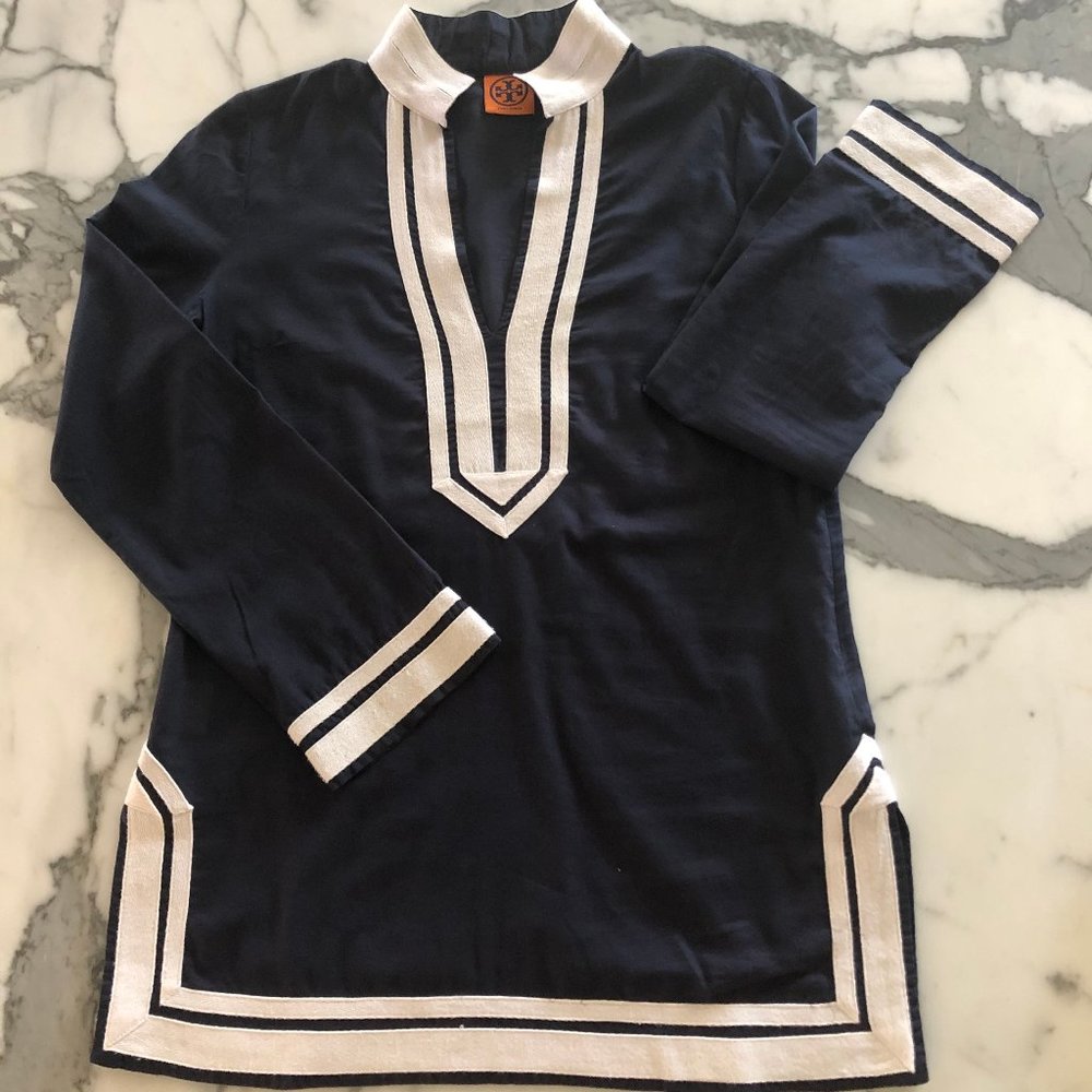 Tory Burch classic navy tunic w/white trim - sz 10